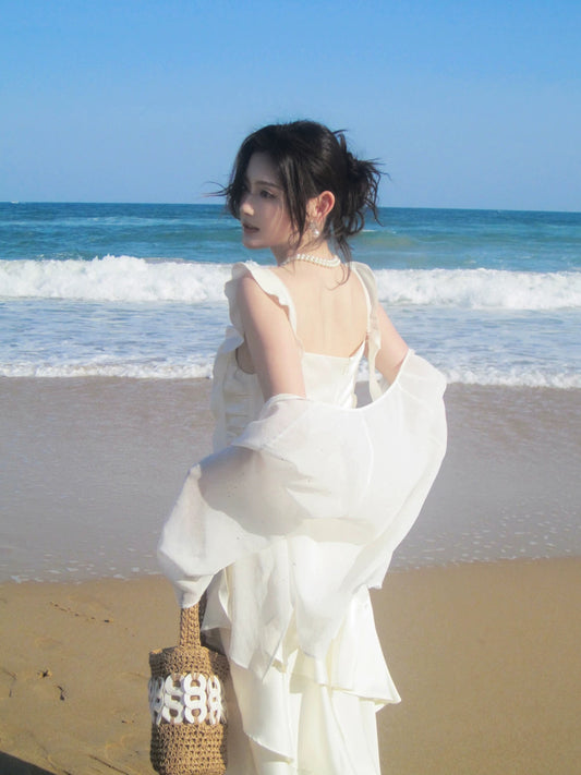 Simple Mermaid Spaghetti Straps White Inspiration Long Wedding Party Guest Dresses N2070