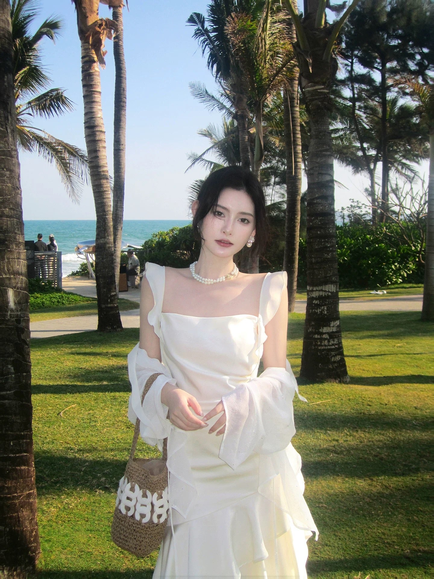 Simple Mermaid Spaghetti Straps White Inspiration Long Wedding Party Guest Dresses N2070