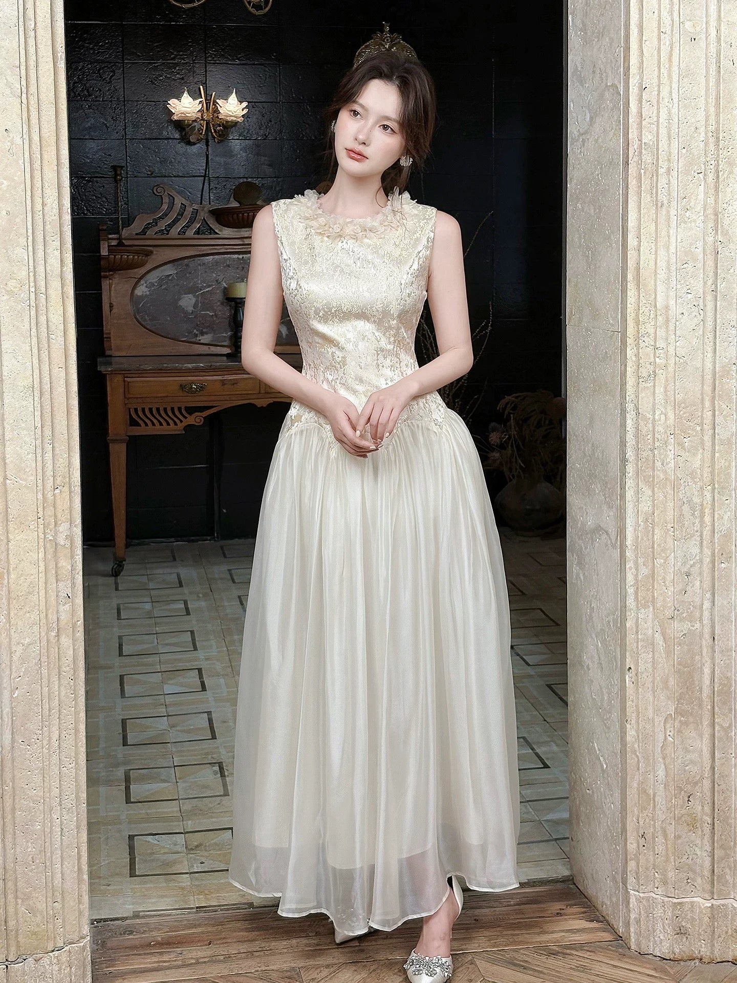 Chic A Line Scoop Ivory Inspiration Spring Wedding Party Guest Dresses N2195