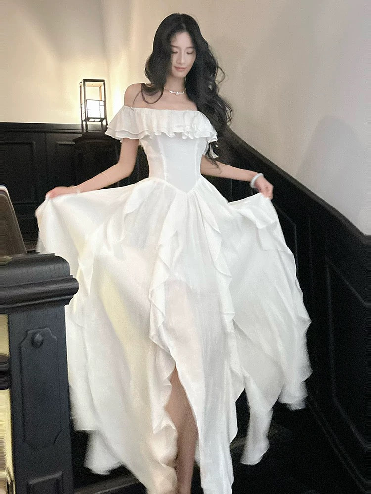 Simple A line Off The Shoulder White Chiffon Cruise Ship Formal Night Evening Dresses 20th Birthday Outfit RB3866