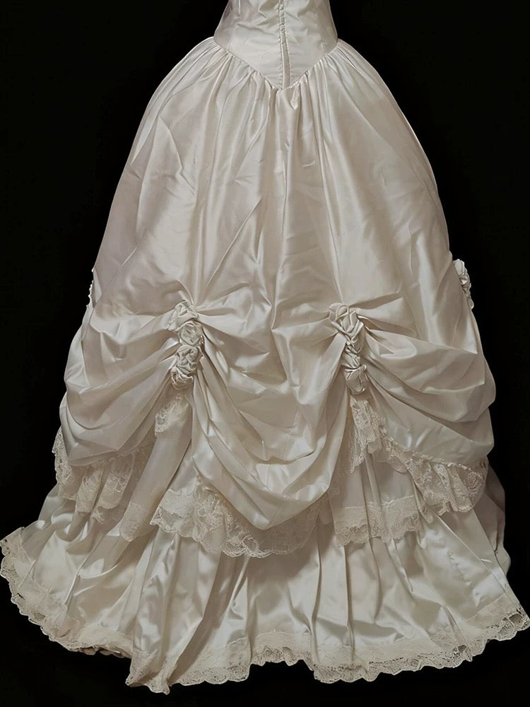 Robe de mariée féerique, style bal, épaules dénudées, en satin à manches longues, référence N1676