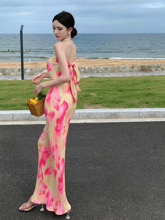 Simple Sheath Strapless Floral Ideas For Women Long Birthday Dresses Beach Holiday Summer Outfits N3154