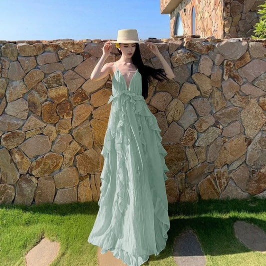 Sexy A line Halter Yellow Backless Chiffon Long Date Night 19th Birthday Outfits Formal Prom Dresses RB5722