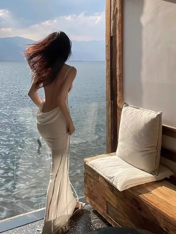 Mystical Mermaid Spaghetti Strap White Chiffon Floor Length Date Night Outfits Formal Prom Gown 17th Birthday Dresses RB5682
