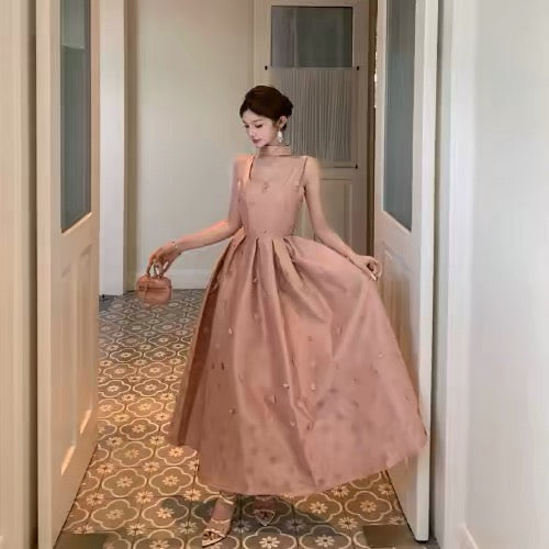 Modest A line Square Neck Pink Satin Sleeveless Date Night Outfits Formal Prom Gown 19th Birthday Dresses RB5691