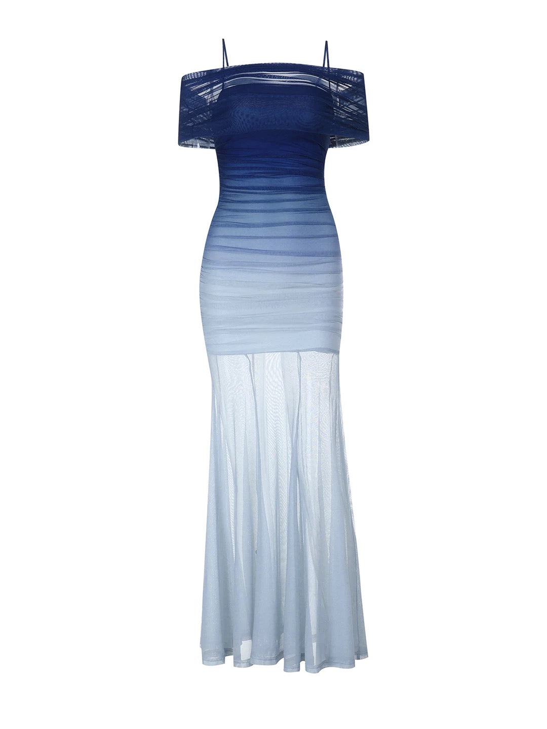Classy Mermaid Off The Shoulder Gradient Blue Color Date Night Outfits Floor Length Formal Birthday Gown Evening Dresses RB5611