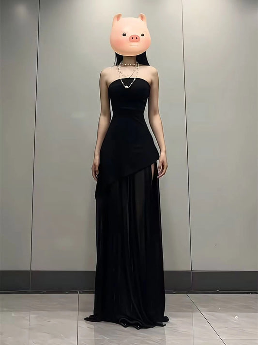 Stunning A Line Strapless Red Chiffon With Slit Date Night Birthday Outfit Formal Wedding Guest Dresses For Women RB5612