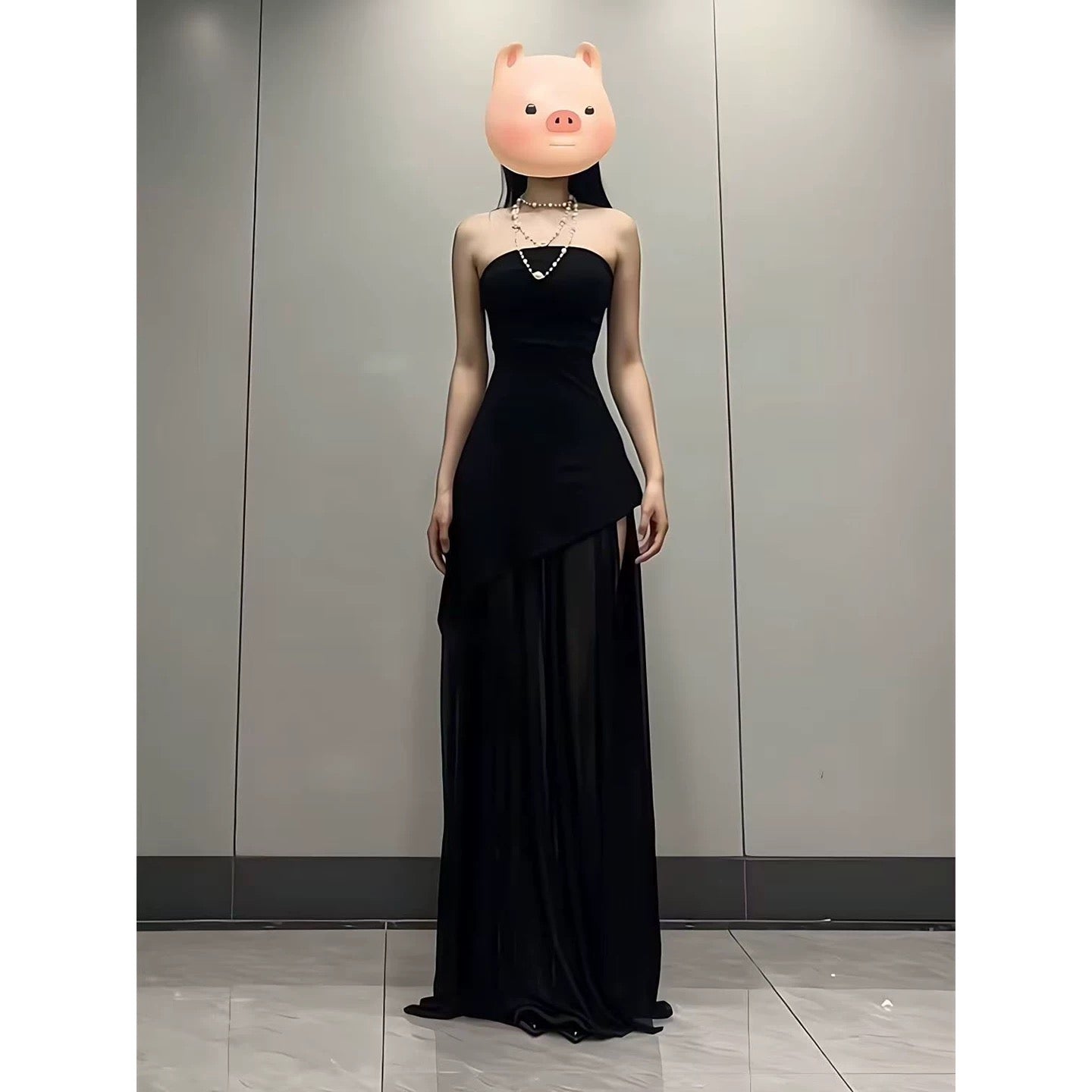 French Style A Line Strapless Red Chiffon With Slit Date Floor Length Night Evening Outfit Formal Prom Dresses RB5419