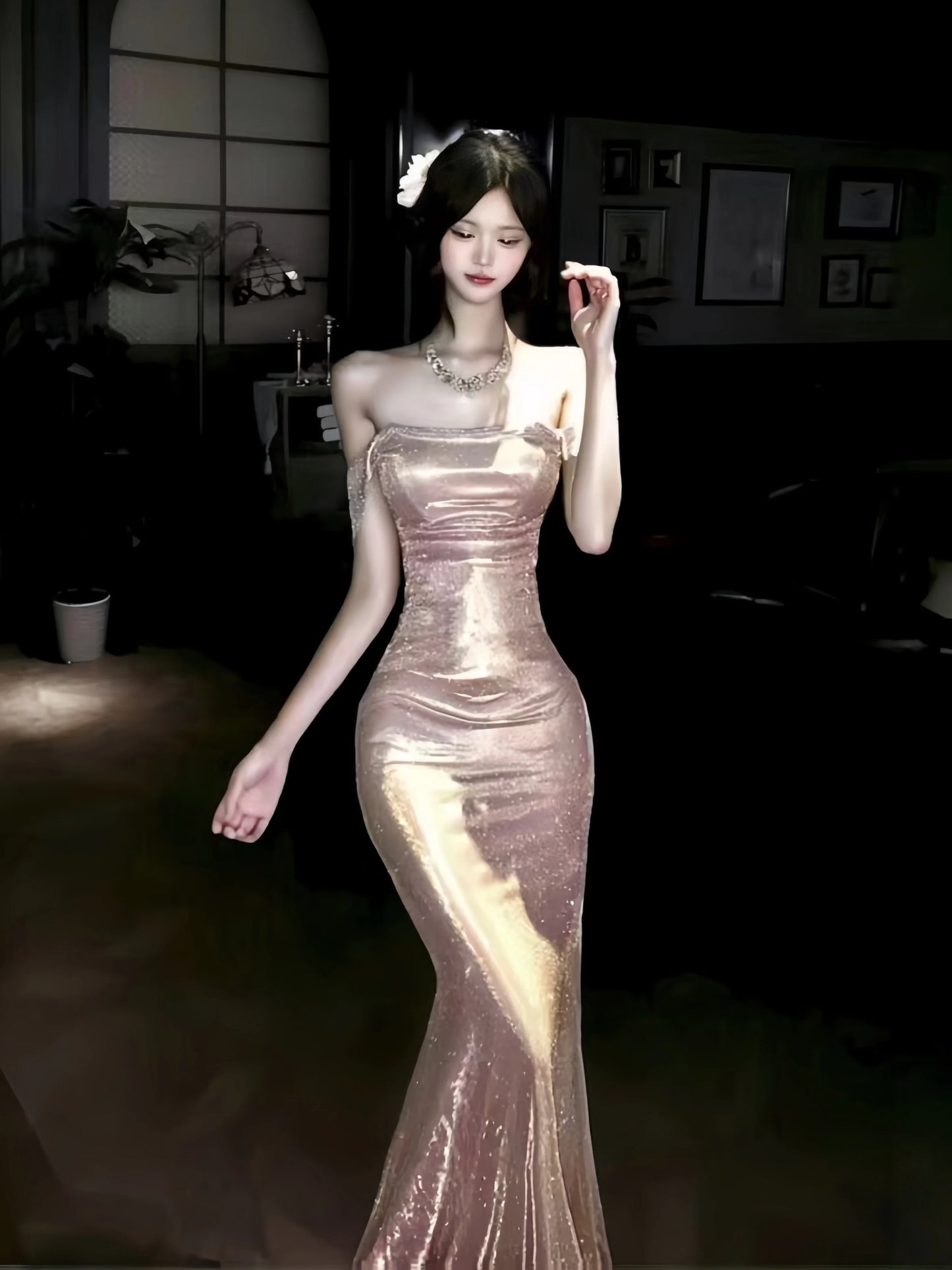 Mystical Mermaid Off The Shoulder Pink Sequin Date Night Evening Outfit Formal Prom Dresses RB5647