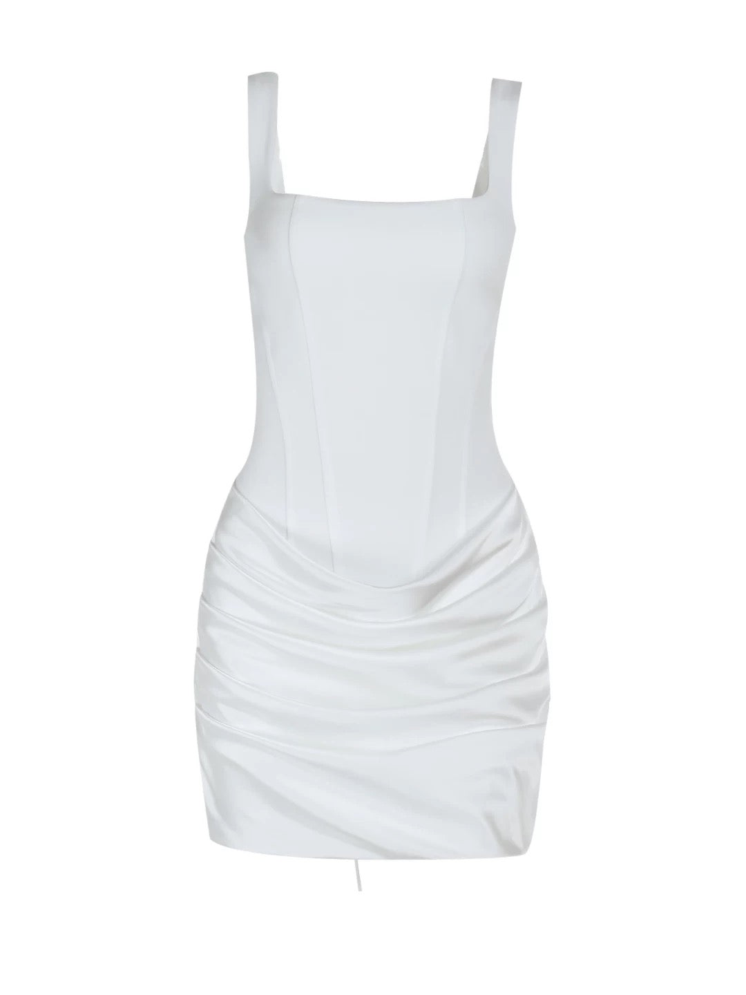 Cute Sheath Square Neck White Satin Short Birthday Gown Homecoming Dresses Ideas Hoco Outfits RB5770