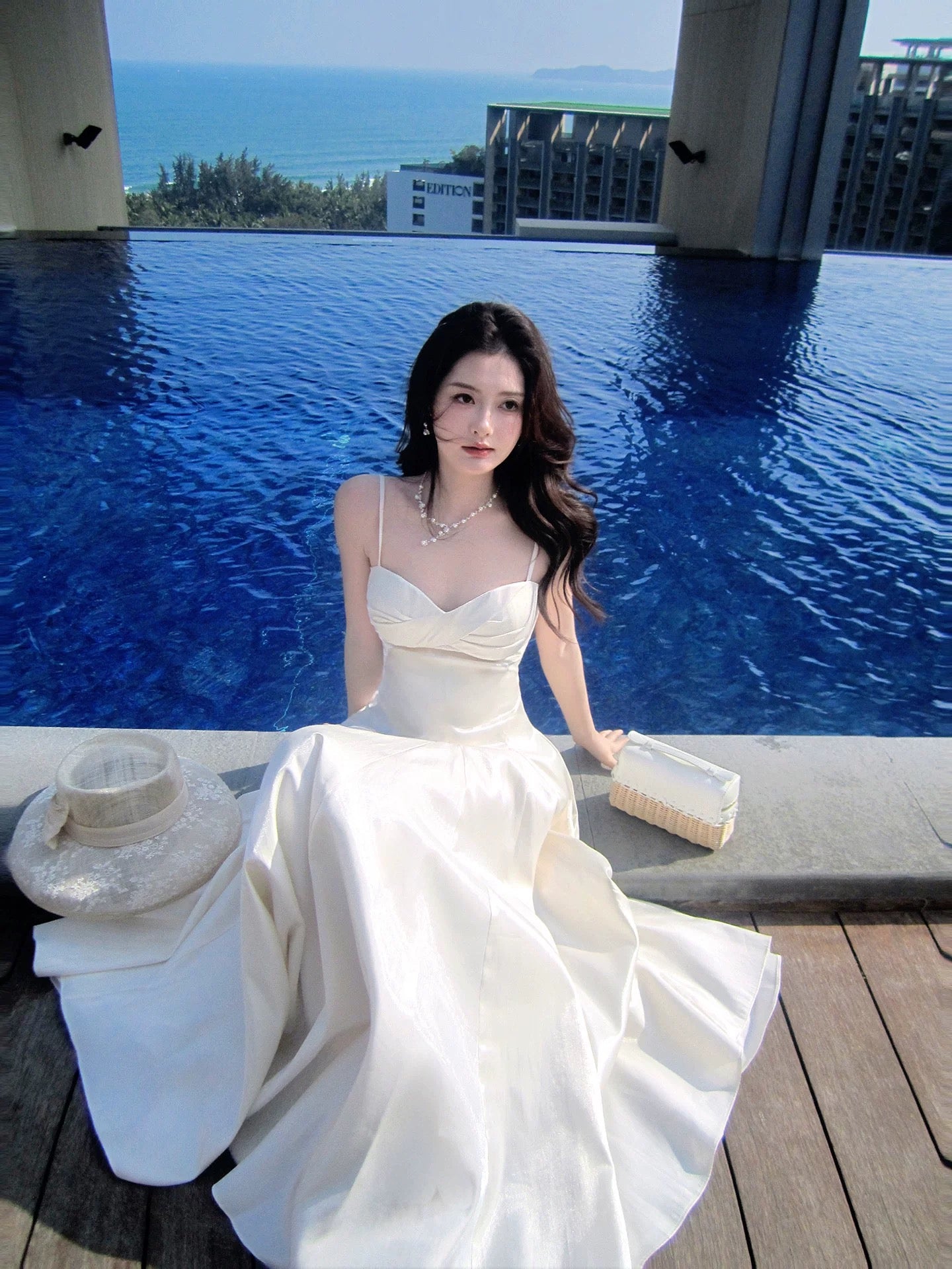 Simple A line Spaghetti Strap White Cruise Ship Formal Night Evening Dresses 20th Birthday Outfit RB3862