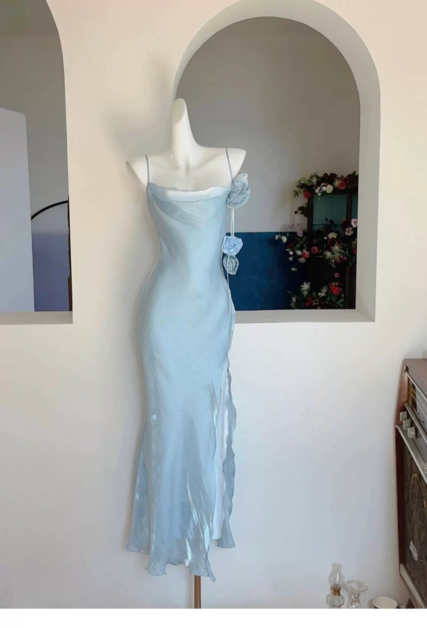 Elegant 2026 Sheath Spaghetti Straps Ice Blue Semi Formal Summer Garden Beach Spring Event Outfits Wedding Guest Dresses RB4935