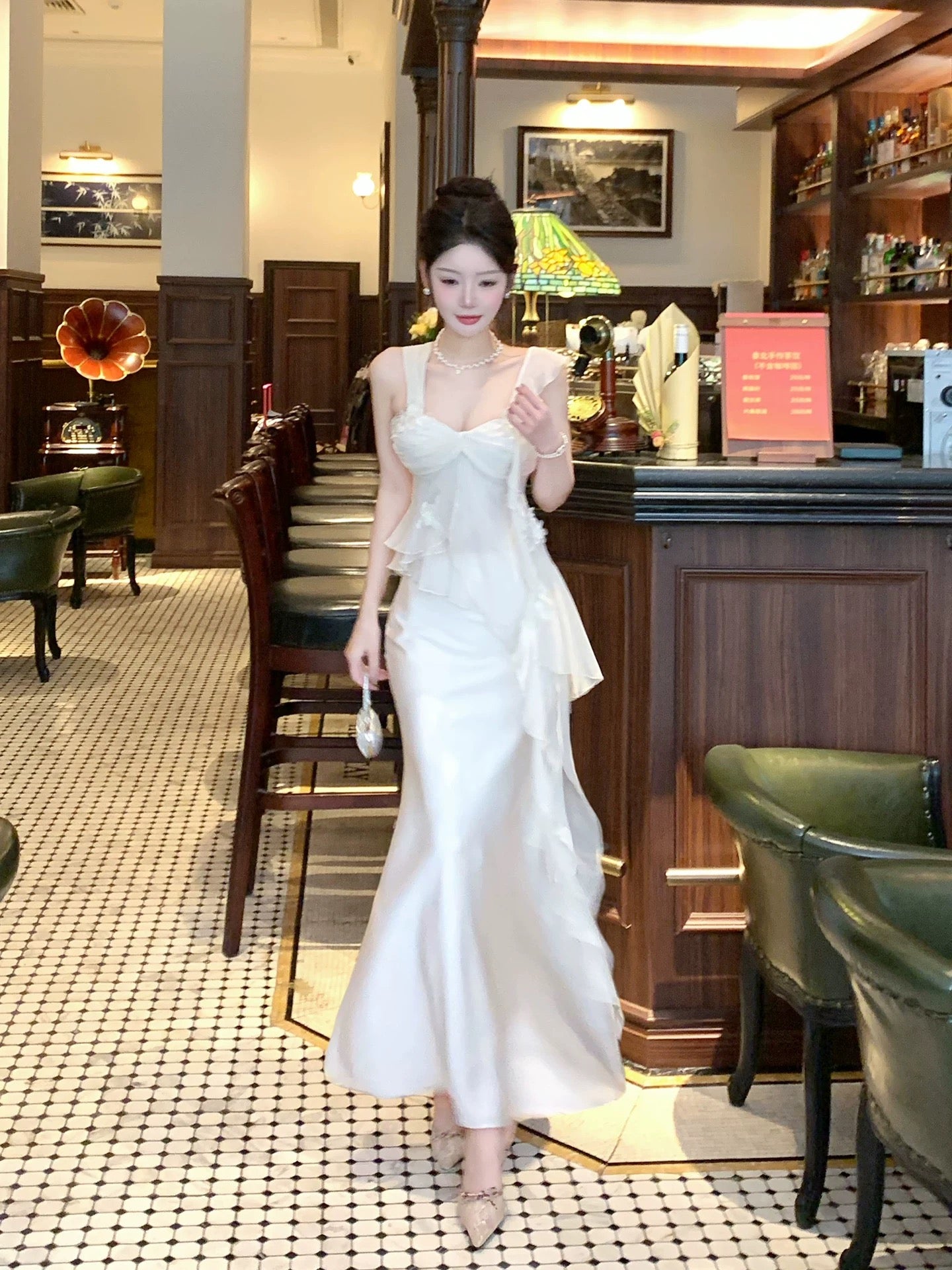 Simple Mermaid Sweetheart Chiffon With Ruffled Sleeveless Date Night Outfits Outdoor Semi Formal Long Wedding Guest Dresses RB5054
