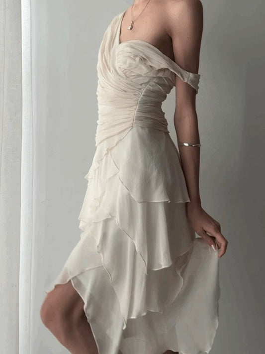 Pretty A line V Neck White Chiffon Mini Short Cocktail Homecoming Dresses Ideas Hoco Outfits RB5101
