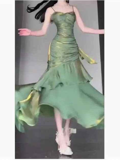 Classy Mermaid Spaghetti Strap Green Prom Dress Inspo For Women Girls Formal Party Gowns Long Formal Dresses RB5111