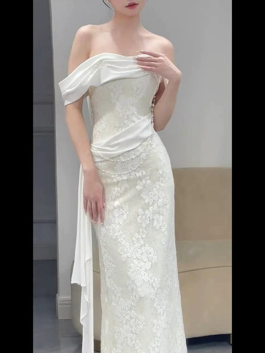 Romantic Wedding Dresses Mermaid Off The Shoulder With Lace Satin Summer Garden Wedding Gown N3926