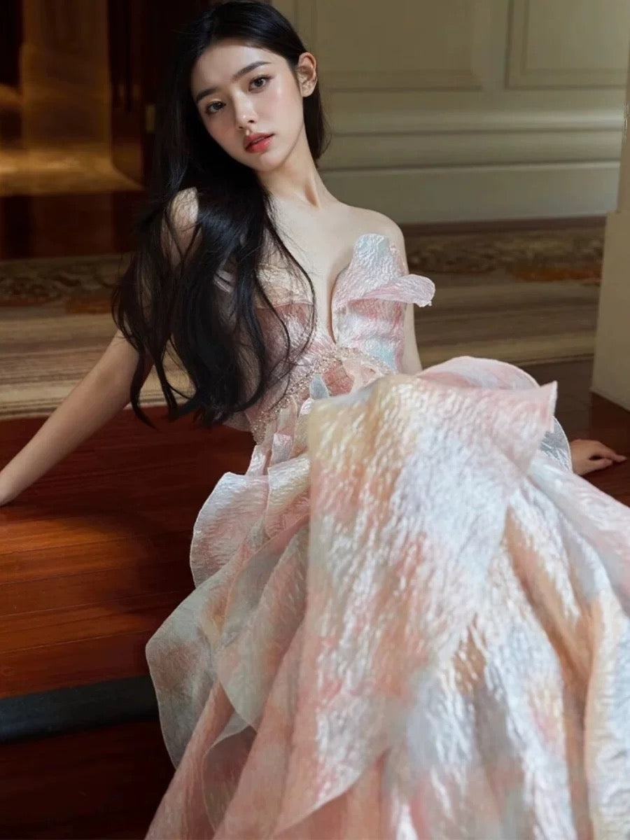 Niedliche Ballkleider Für Den Abschlussball, Rosa, Mit Rüschen, Langes Formelles Abendkleid N3927