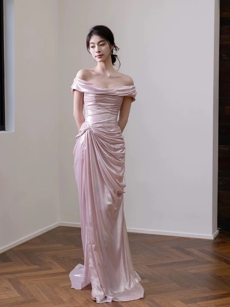 Charmante Ballkleider Meerjungfrau Off-Shoulder Rosa Lange Formelle Abendkleid N3940