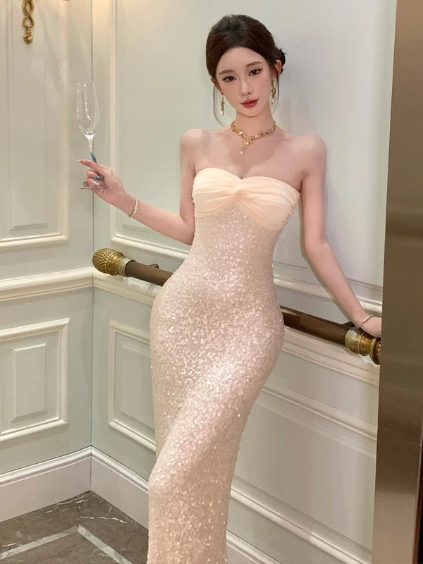 Sexy Meerjungfrau Sweetheart Champagner Pailletten 21. Geburtstag Elegantes Outfit Sommer Abschlussball Formelle Hochzeitsgastkleider N3983