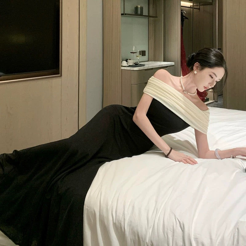 Sexy Meerjungfrau schulterfrei schwarze Krawatte 21. Geburtstag elegantes Outfit Sommer formelle Hochzeitsgastkleider N3984