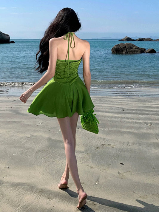 Sexy A line Green Spaghetti Strap Short Mini Party Dress Cocktail Homecoming Dresses N3989