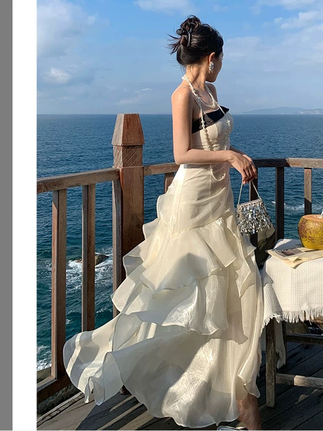 Robe de sirène à fines bretelles blanche, longueur ras du sol, tenue élégante pour le 21e anniversaire, robes d'invitée pour mariage d'été N4031