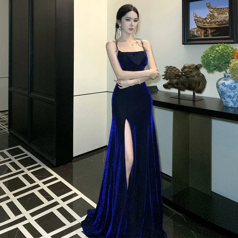 Meerjungfrau Spaghettiträger Königsblaues Ballkleid 21. Geburtstag Elegantes Outfit Sommer Hochzeitsgastkleider N4040