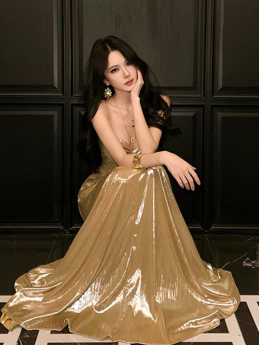 Sexy A line Sweetheart Gold Sequin 18th Birthday Elegant Outfit Summer Wedding Guest Dresses N4041