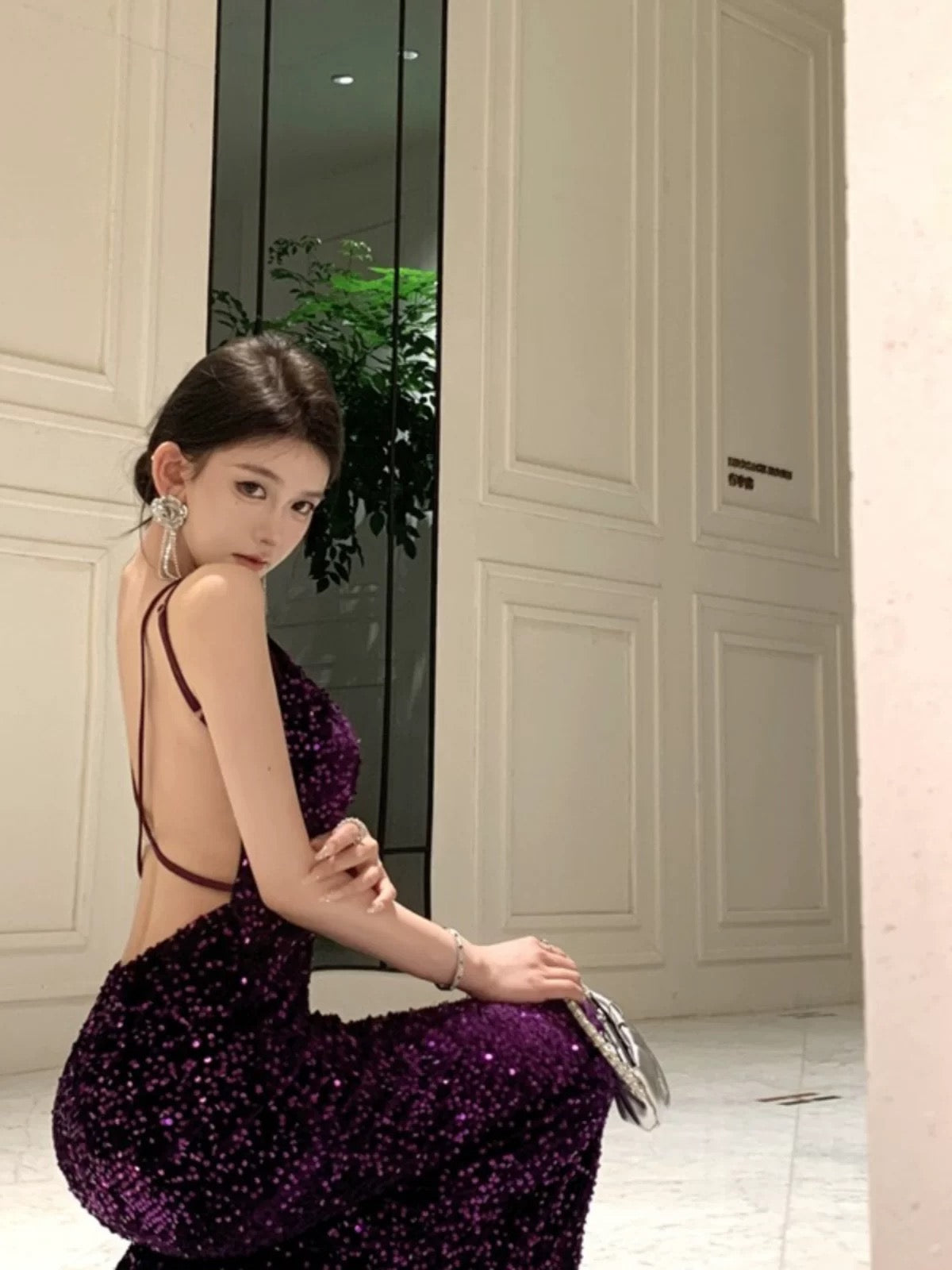 Mermaid Spaghetti Strap Purple Sequin 18th Birthday Elegant Outfit Long Prom Wedding Guest Dresses N4052