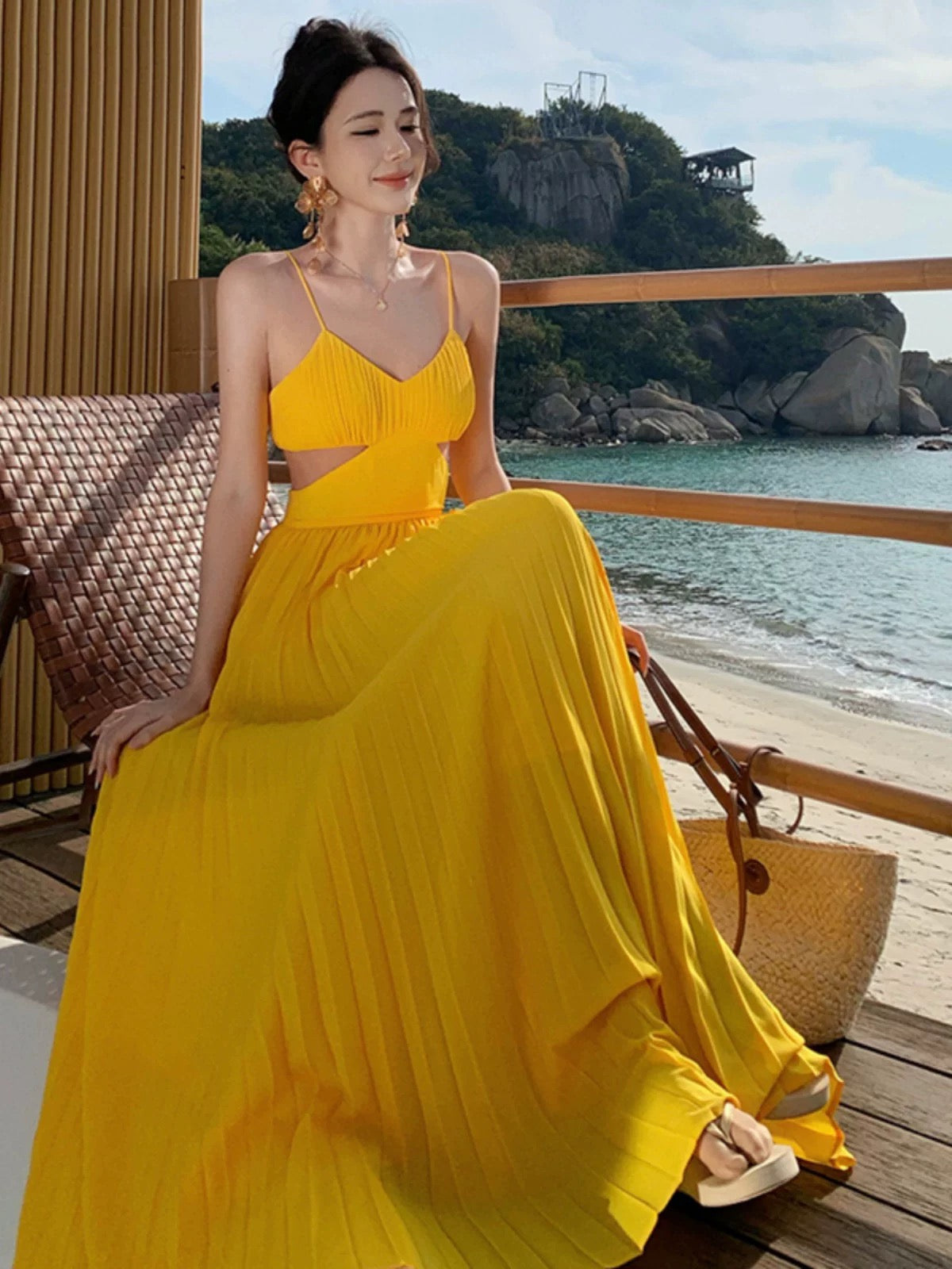 A line Spaghetti Strap Yellow Chiffon Prom Dress 21st Birthday Elegant Outfit Summer Wedding Guest Dresses N4056
