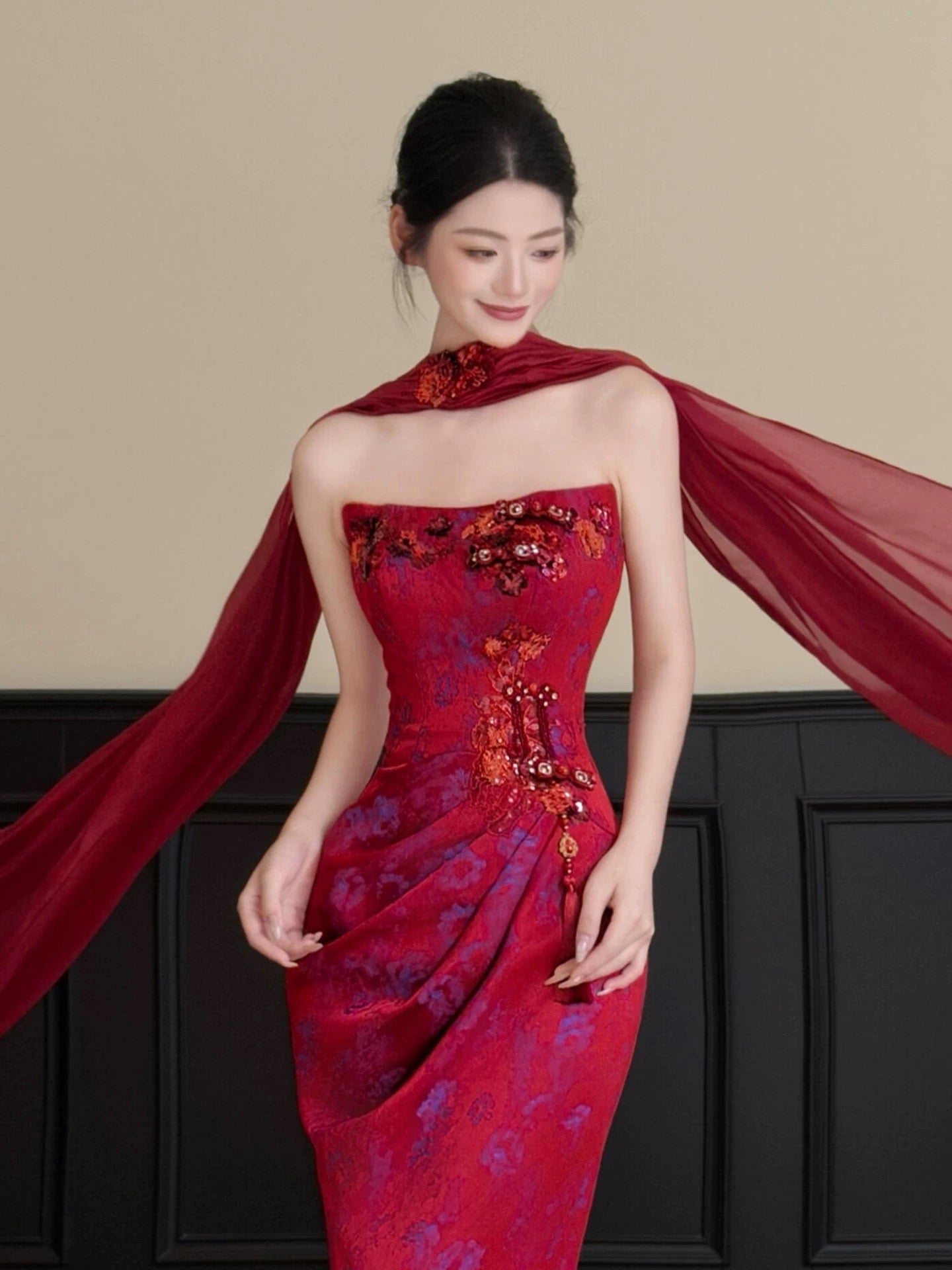 Pretty Women's Mermaid Strapless Fuchsia Satin Maxi Dress Date Night Evening Outfit Semi Formal Prom Dresses RB5227