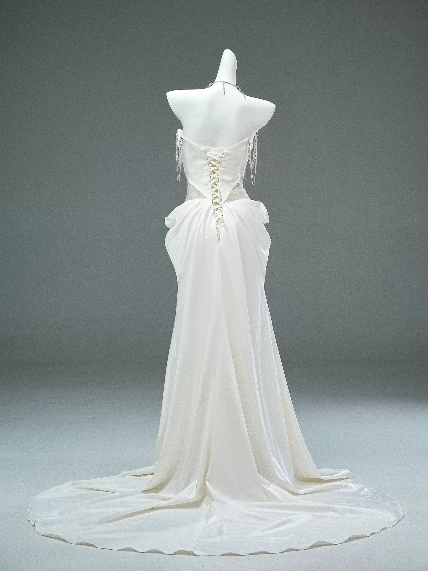 Modest Mermaid Sweetheart White With Train White Satin Brides Gown Bridal Dress Long Wedding Dresses RB5528