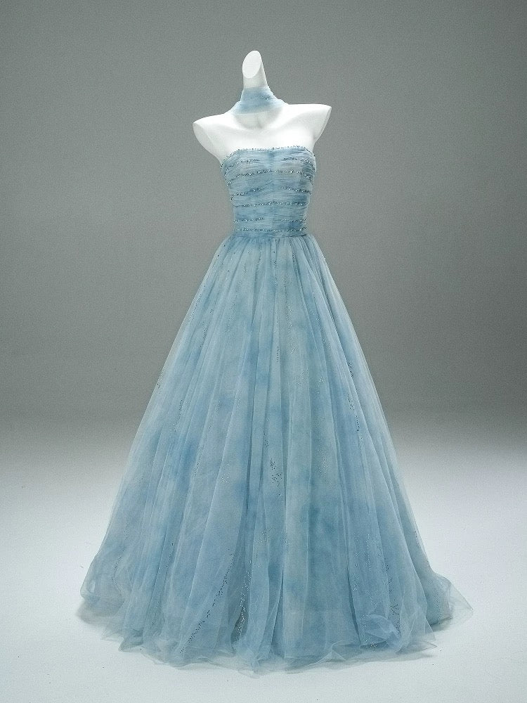 Beautiful Ball Gown Strapless Ice Blue With Beading Long Quinceanera Dresses Sweet 15 Dress Formal Outfits RB5519