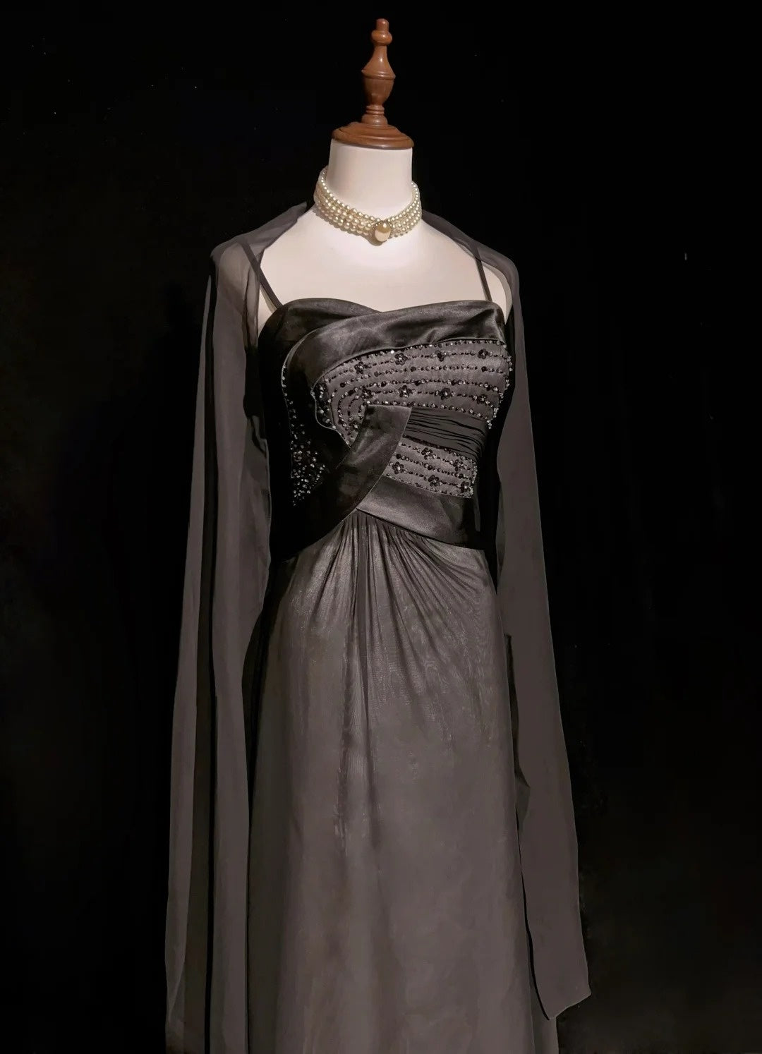 Vintage Abschlussballkleider Ästhetik 1950er Jahre Retro A-Linie Spaghettiträger Grau Langes Partykleid N2321