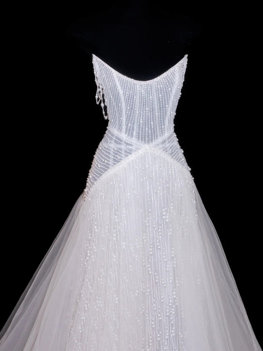 Glitter Wedding Dresses Ball Gown V Neckline Sequin Beaded White Brides Dress Fitted Long Bridal Gowns N155
