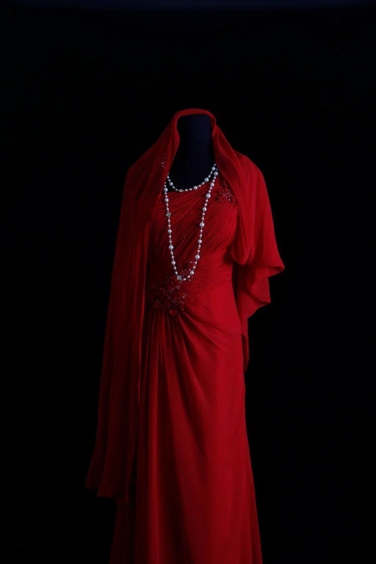 Vintage Prom Dresses Aesthetic A line One Shoulder Red Chiffon With Beaded Bodice Inspo Formal Party Gown N171