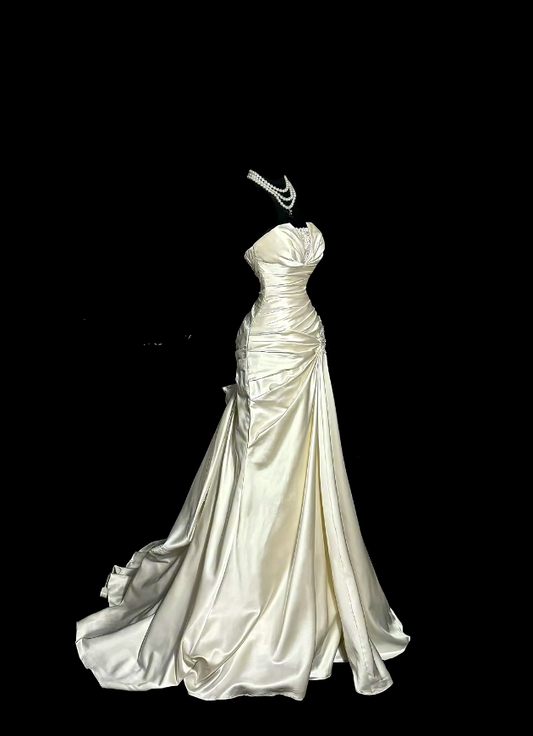 Gorgeous Prom Dresses Mermaid Strapless Satin With Ruffled For Women Formal Evening Outfits N3792