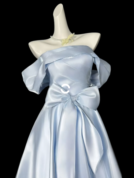 2026 New Homecoming Dresses Off The Shoulder Blue Knee Length With Bow Graduation Cocktail Dress N4326