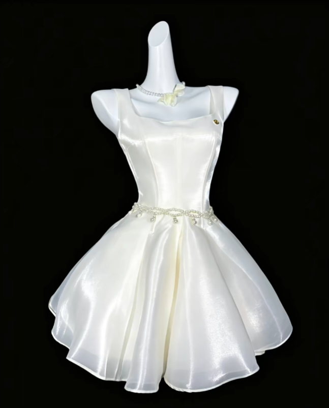 Hübsche Ballkleider mit eckigem Ausschnitt, weiß, kurz, rückenfrei, Minikleid, Partykleid, Homecoming-Kleider N4330