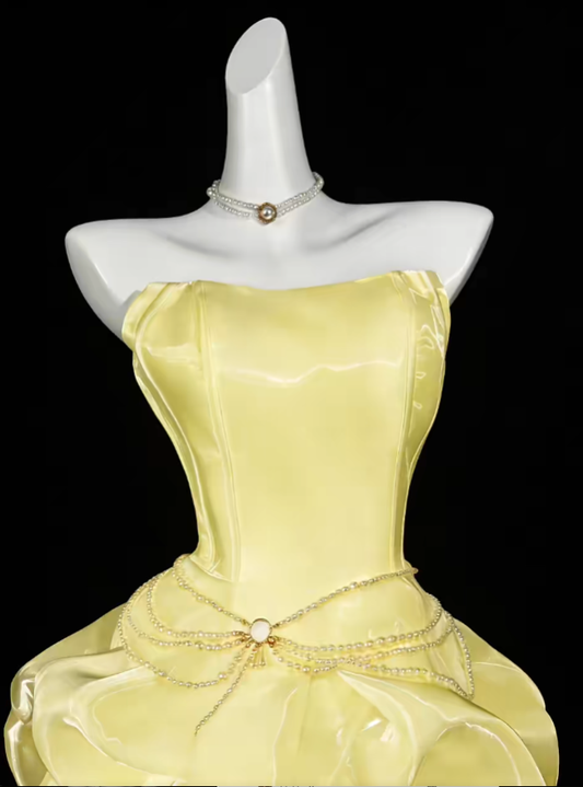 Unique Ball Gowns Strapless Yellow Short Mini Party Cocktail Homecoming Dresses N4346