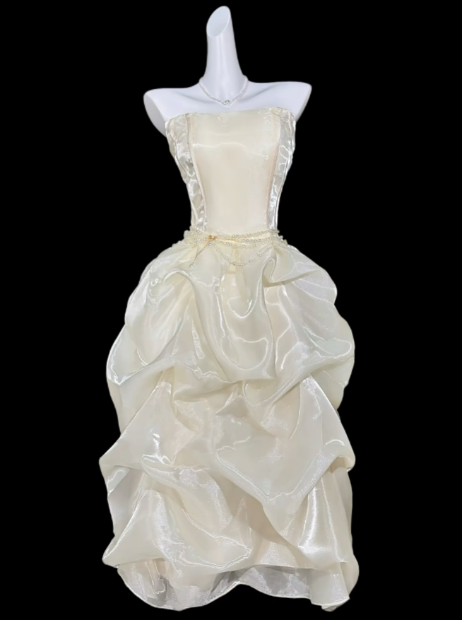 Süßes Ballkleid Trägerlos Mittellanges Teelänge Party Cocktail Homecoming Kleider N4369