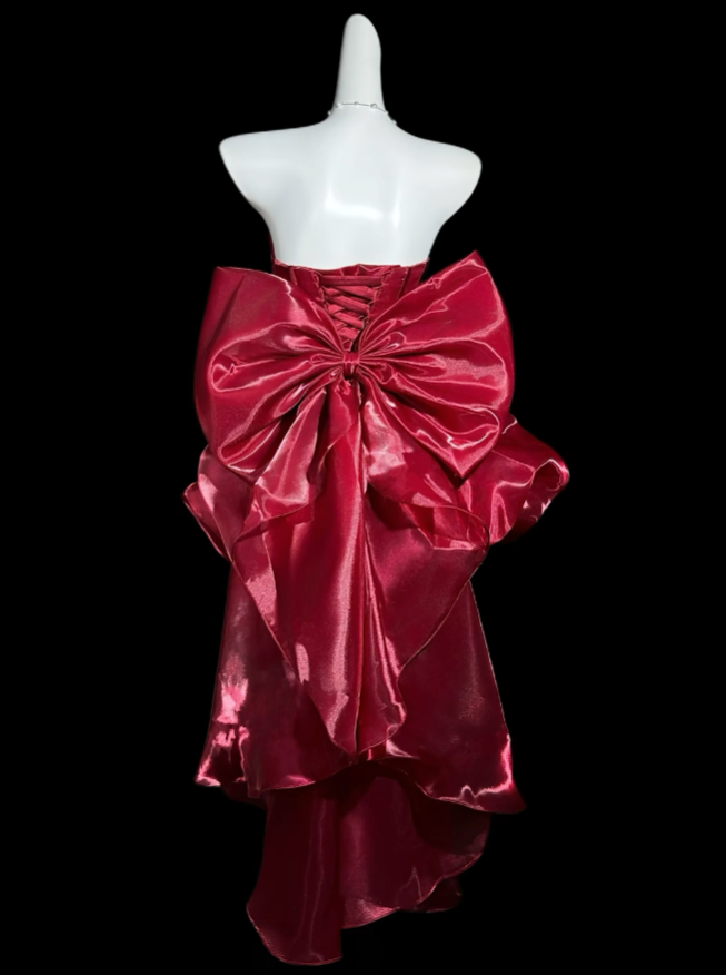 Wunderschönes, trägerloses, kurzes Mini-Ballkleid in Burgunderrot für Abschlussfeier, Party, Cocktail, Heimkehr N4371