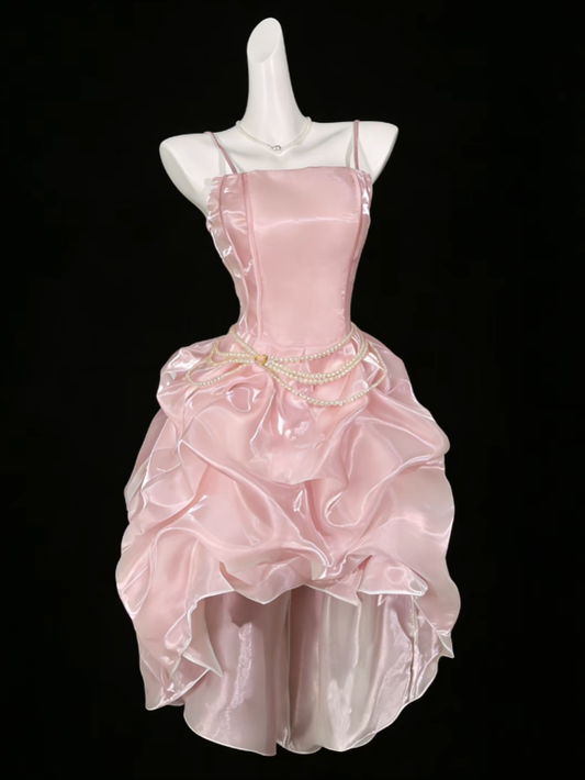 Sweet Ball Gown Spaghetti Strap How Low Pink Party Cocktail Homecoming Dresses N4372