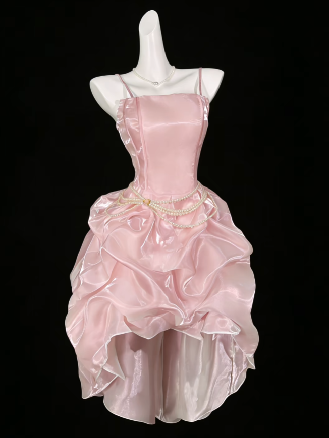Süßes Ballkleid Spaghettiträger Tiefes Pink Party Cocktail Homecoming Kleider N4372