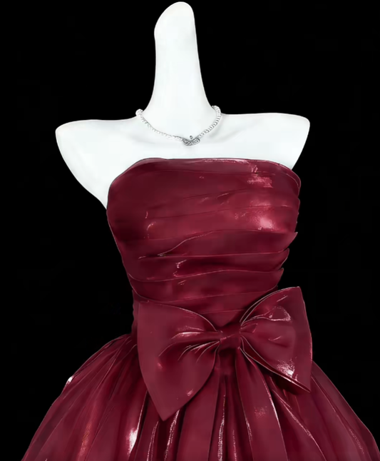 Pretty Ball Gown Strapless Short Mini Wine Red Burgundy Graduation High School Party Homecoming Dresses N4375