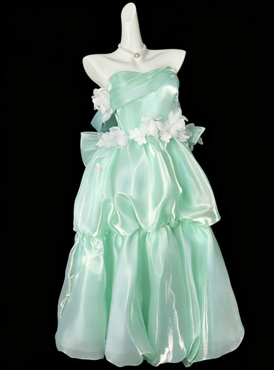 Modest Ball Gown Sweetheart Mint Green With Flowers Long Evening Dresses Night Date Prom Dress For Women N4388