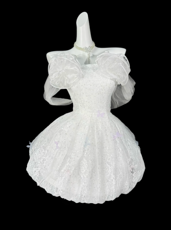 Robes de bal uniques, épaules dénudées, dentelle blanche, courtes, mini, pour fête, remise de diplôme, retour à la maison N4415