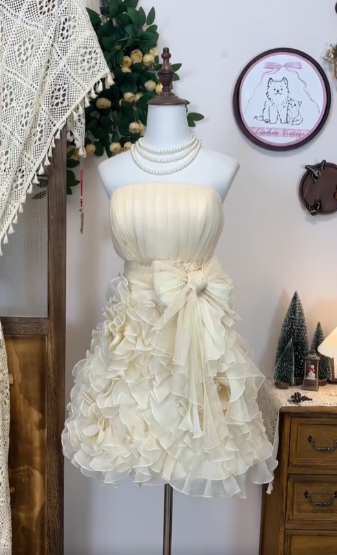 Robe de soirée unique en mousseline champagne bustier pour le bal de promo de lycée (Senior Short Hoco Court High School Homecoming Dresses N4577)