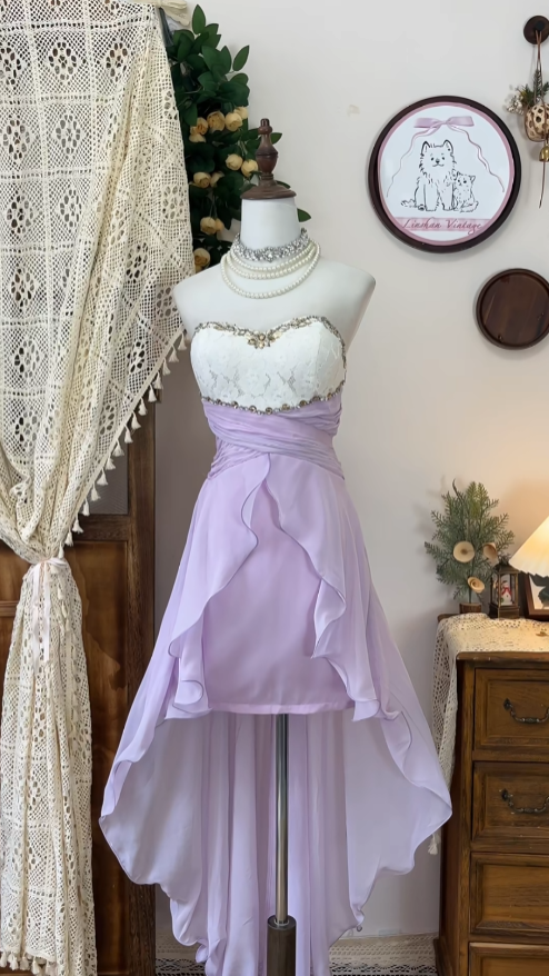 Robe de soirée/bal de fin d'année mignonne dégradée lilas en mousseline avec encolure en cœur N4594