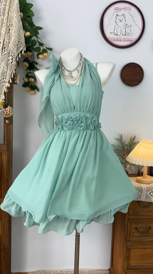 Elegantes A-Linien-Neckholder-ärmelloses Chiffon-Tanzkleid, kurzes Inspo für Abiball/Abschlussfeier, Inspo für Homecoming-Kleider N4613